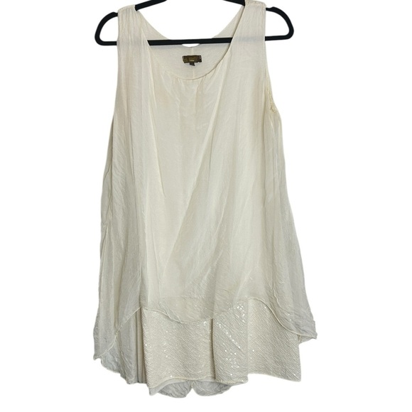 Vintage Italy Two Tier‎ Silk Dress Ivory Sequins Flowy Chiffon Sleeveless LWD - Picture 2 of 10